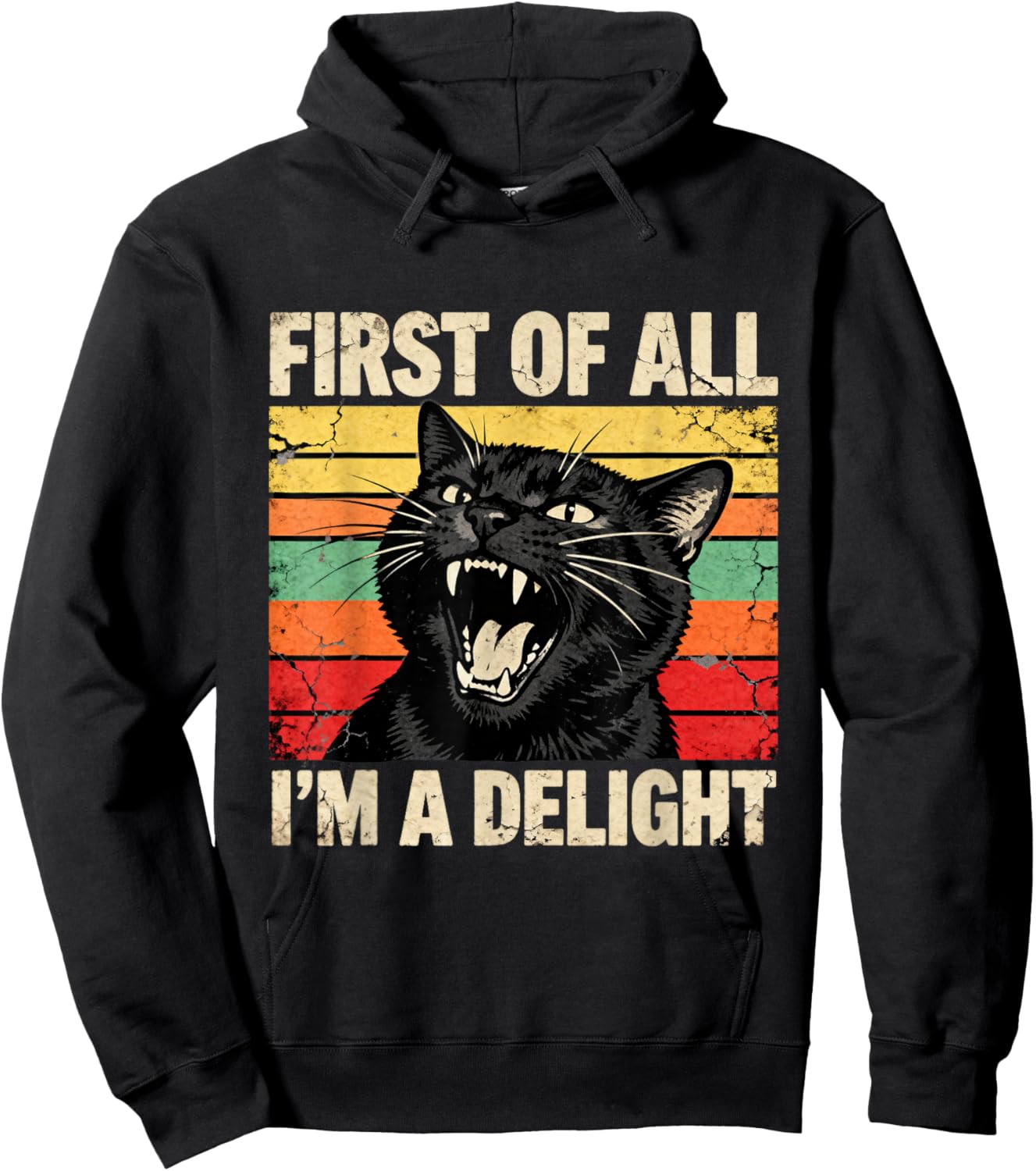 First of All I'm a Delight Funny Roaring Black Cat Men Women Hoodie - Hoodie | Black