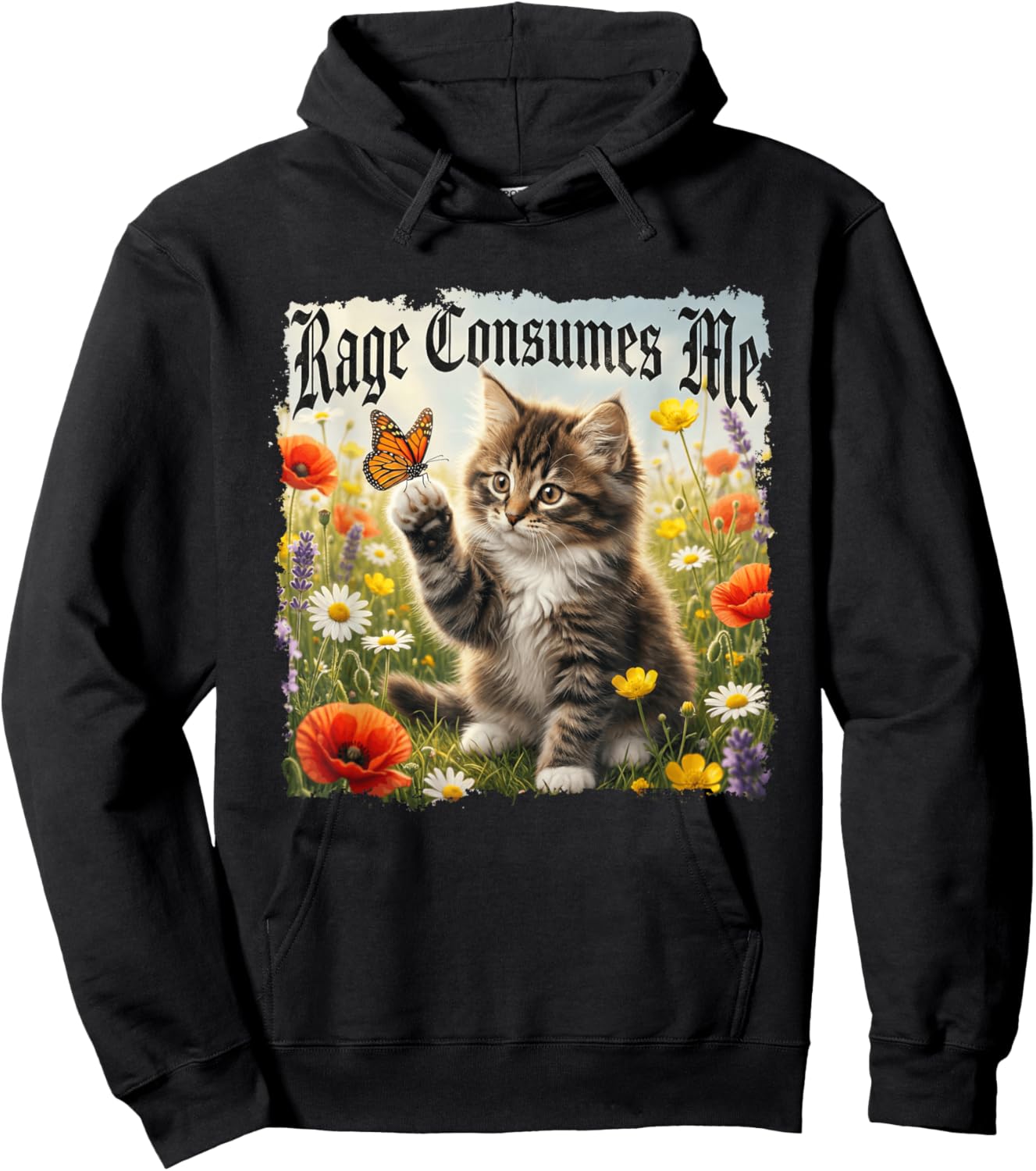 Rage Consumes Me Funny Cat Butterfly Heavy Metal Hoodie - Hoodie | Black
