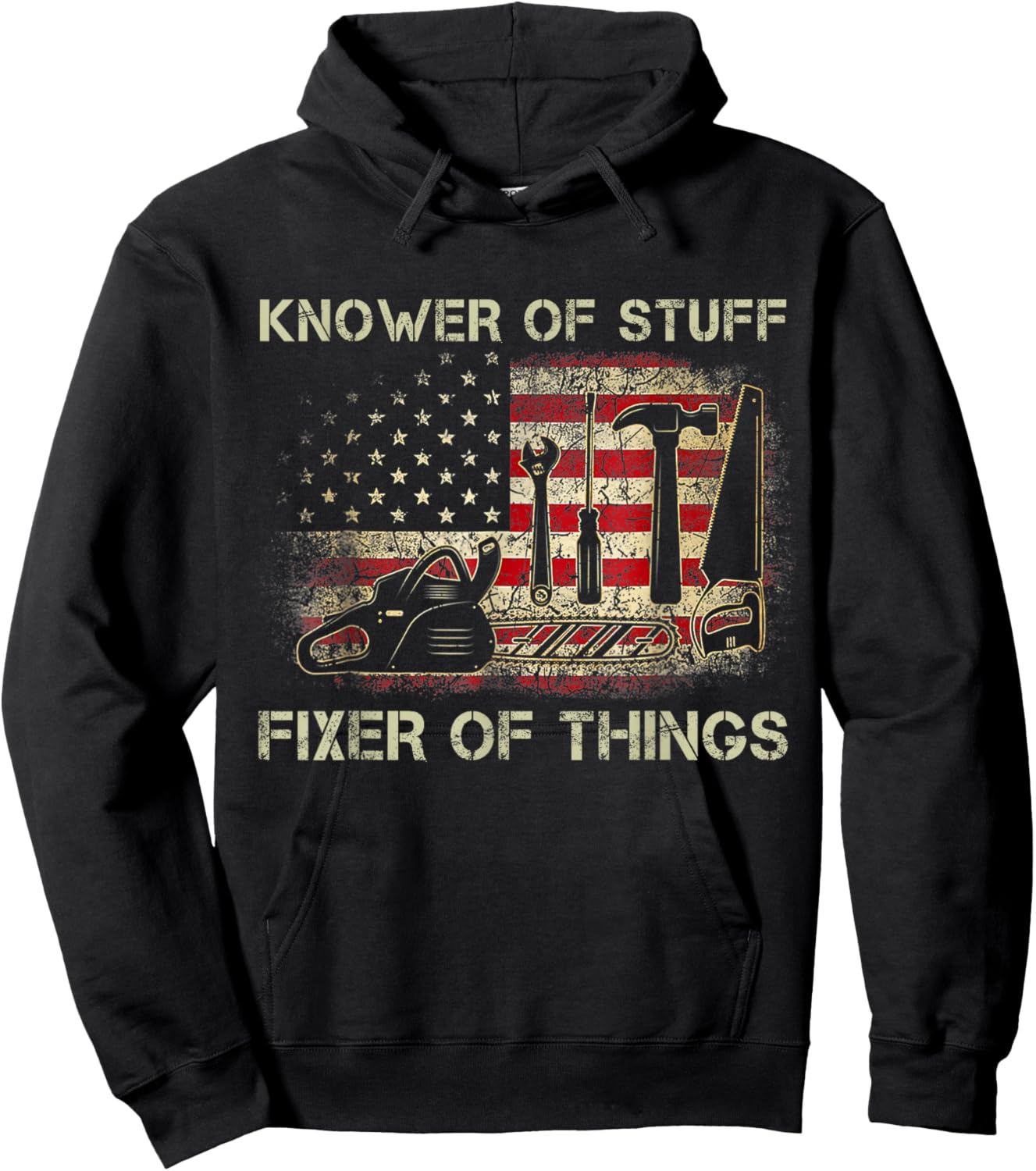 Retro Knower of Stuff Fixer of Things Funny Us Flag Hoodie - Hoodie | Black