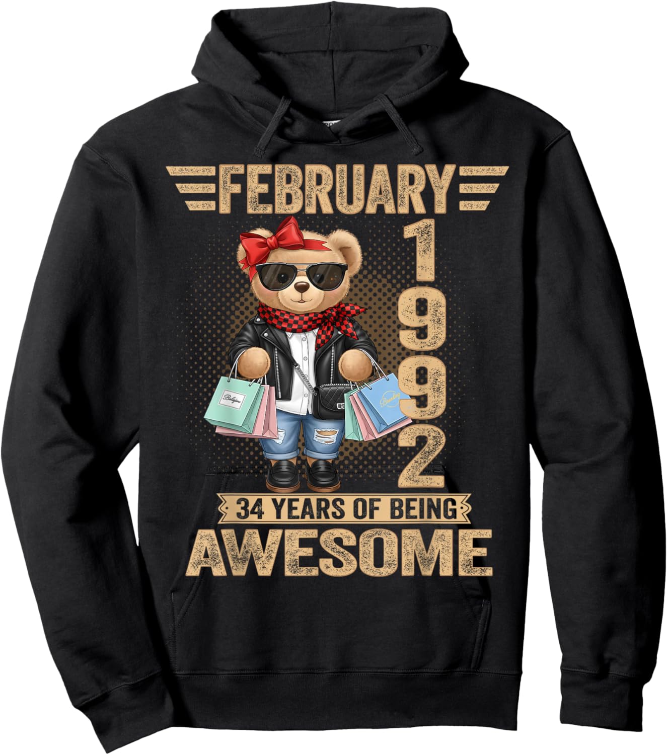 34 Year Old February 1992 Teddy Bear 34th Birthday Women Hoodie - Hoodie | Black