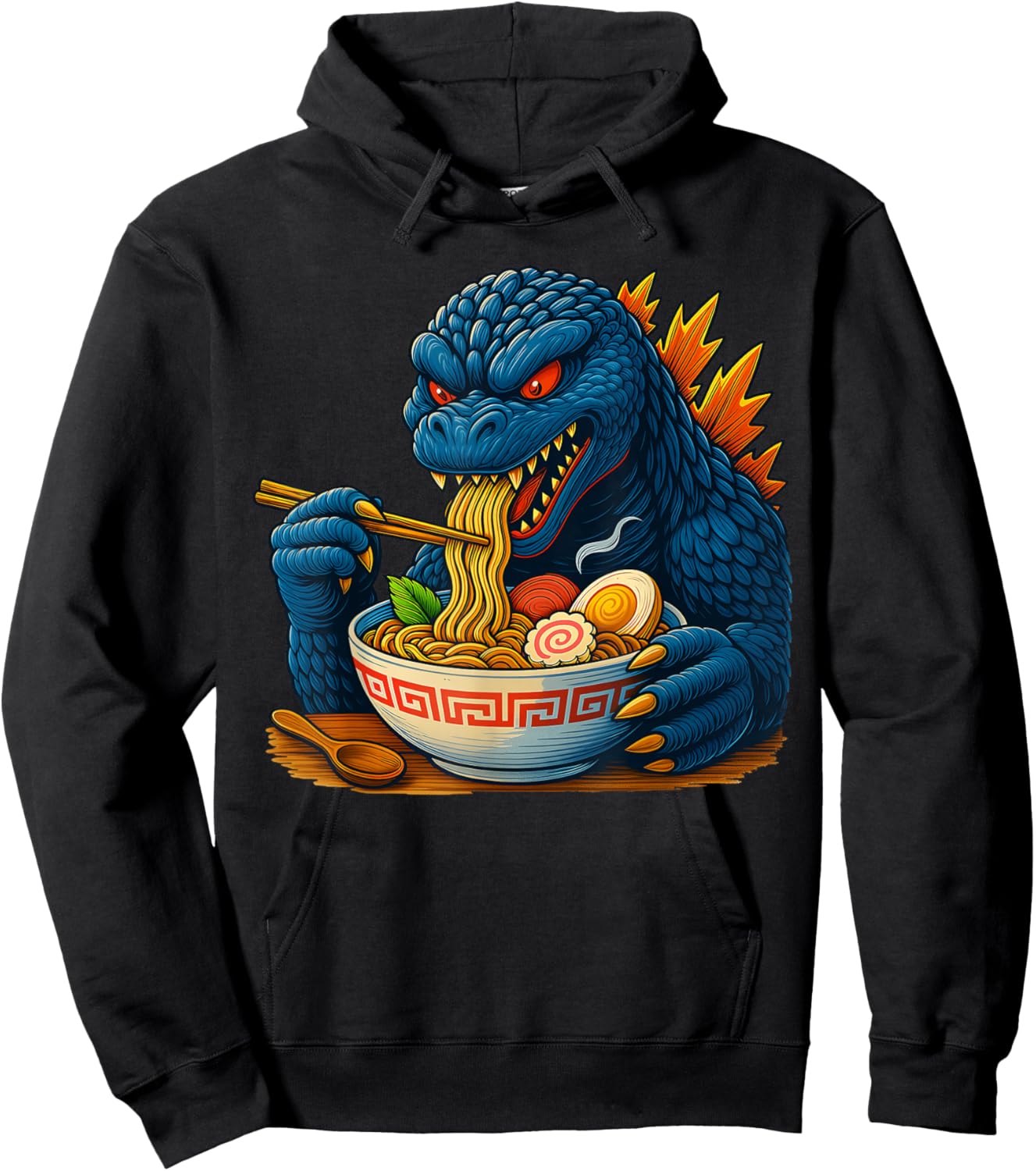 Kaiju Eating Ramen Japanese Funny Monster Eating Ramen Hoodie - Hoodie | Black
