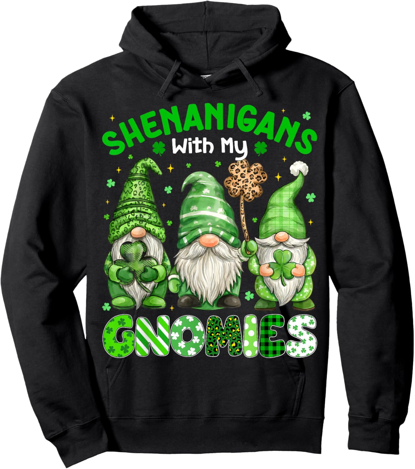 Shenanigans with My Gnomies Leopard Plaid St Patricks Women Hoodie - Hoodie | Black