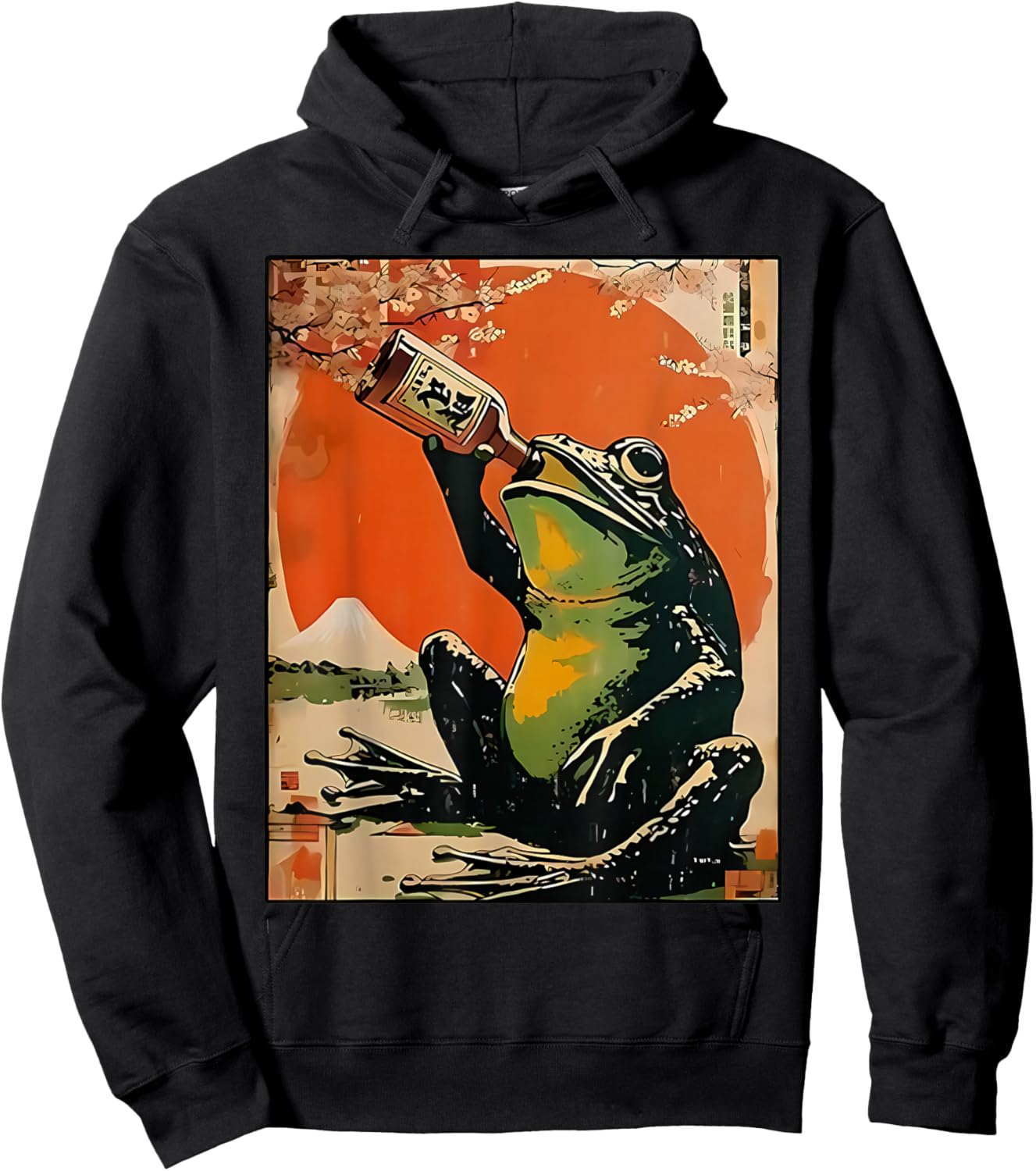 Frog Drinking Beer Japanese Kawaii Anime Ukiyoe Art Hoodie - Hoodie | Black
