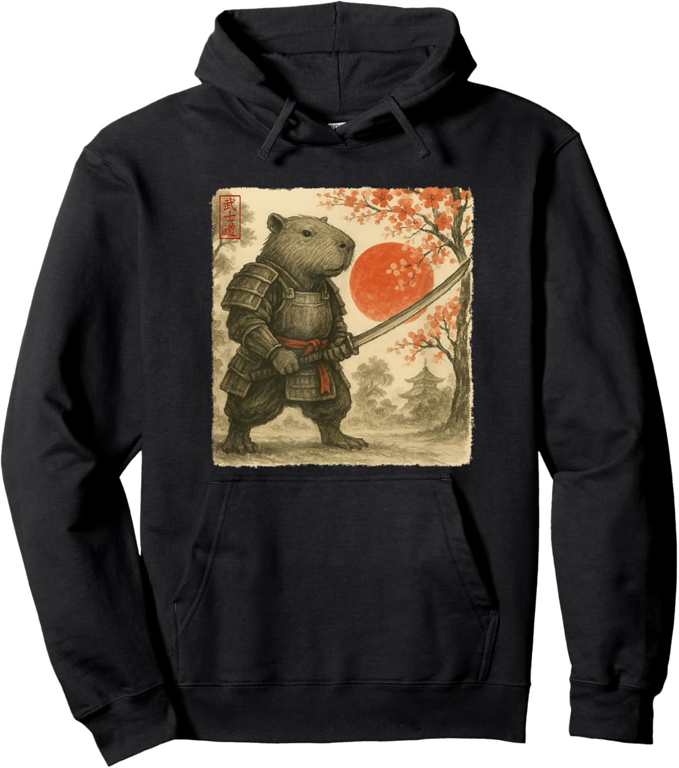 Capybara Samurai Japanese Warrior Costume Sumi-e Art Funny Hoodie - Hoodie | Black