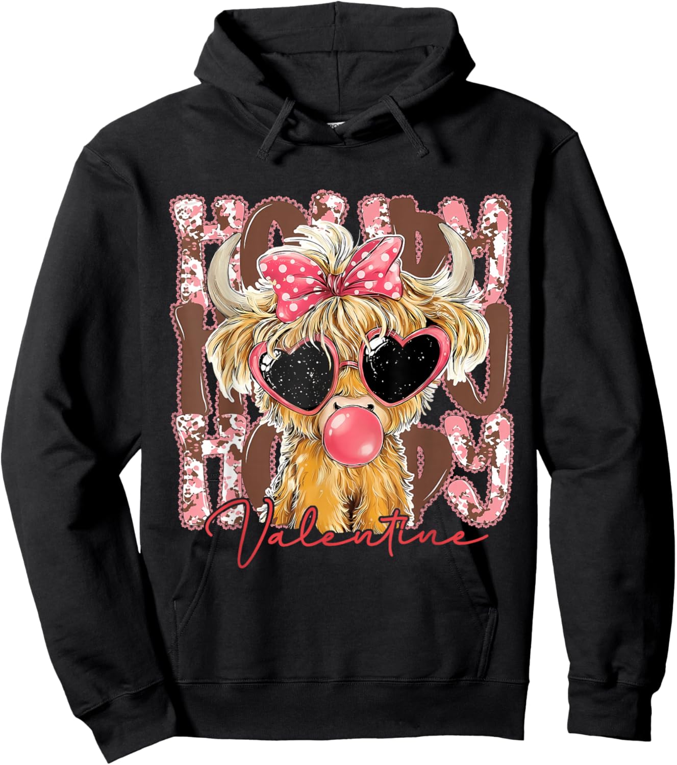 Funny Retro Highland Cow Howdy Valentine Coquette Heart Love Hoodie - Hoodie | Black