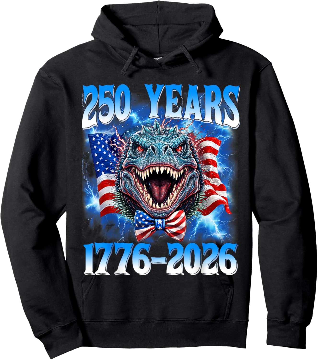 250 Years American 1776 2026 250th USA Dinosaur 4th of July Hoodie - Hoodie | Black