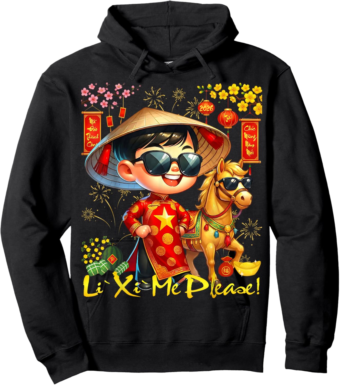 Happy TET Chuc Mung NAM Moi 2026 Li Xi Me Please Kids Boys Hoodie - Hoodie | Black