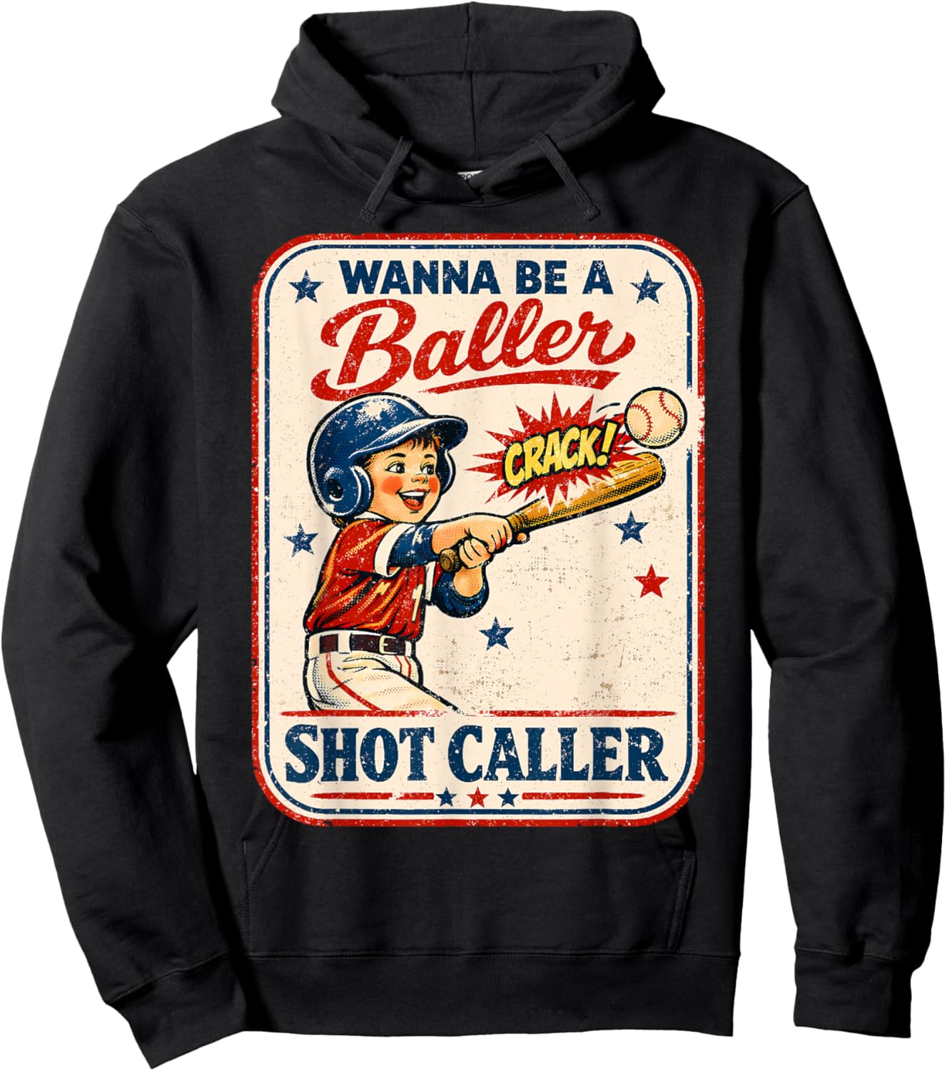 Wanna Be A Baller Shot Caller Retro Game Day Baseball Boy Hoodie - Hoodie | Black