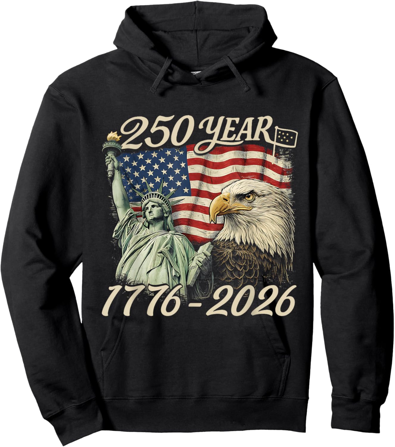 250 Years 1776 2026 250th Birthday 4th of July American Flag Hoodie - Hoodie | Black