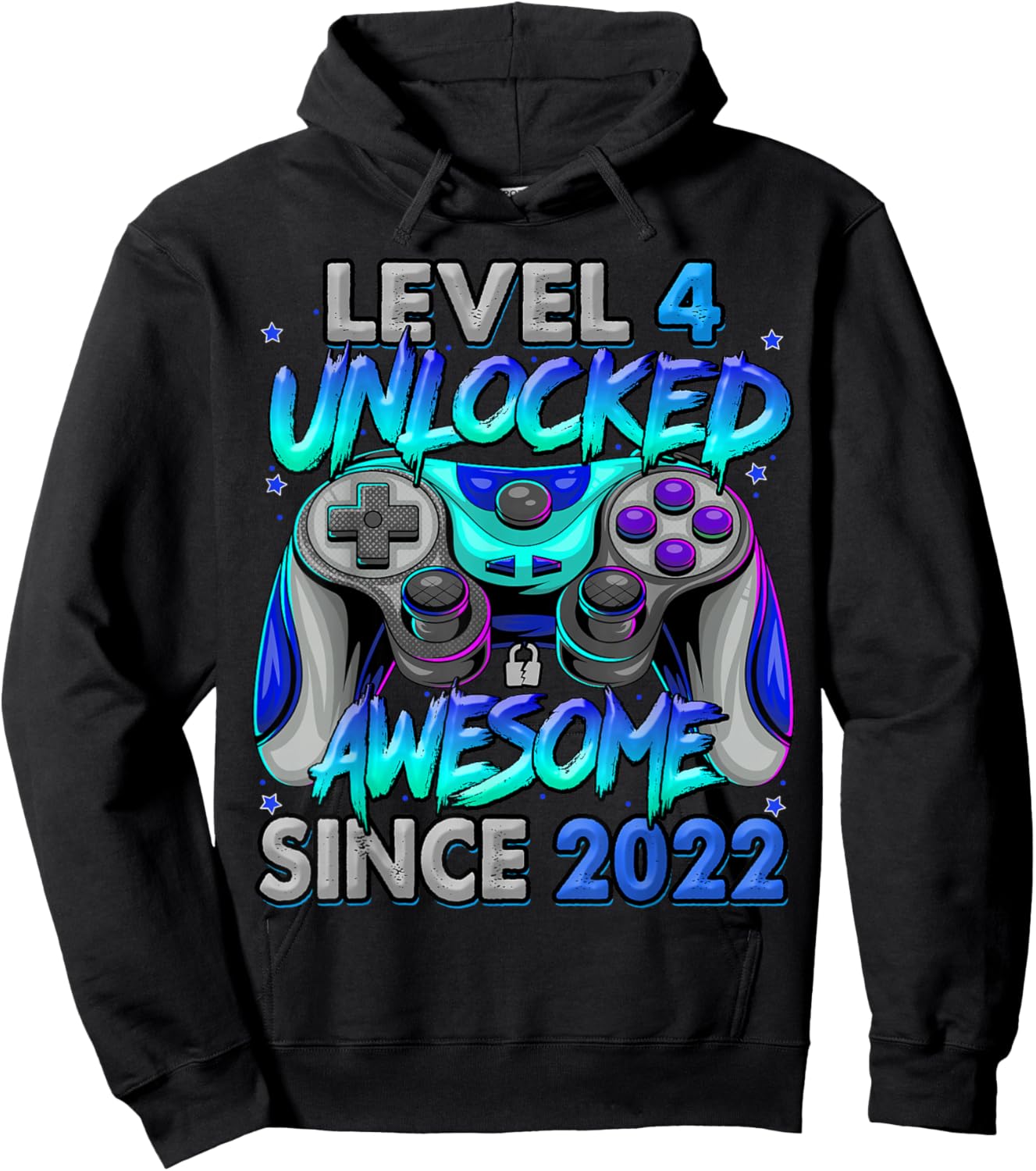 Level 4 Unlocked Awesome Since 2022 4th Birthday Gaming Hoodie - Hoodie | Black