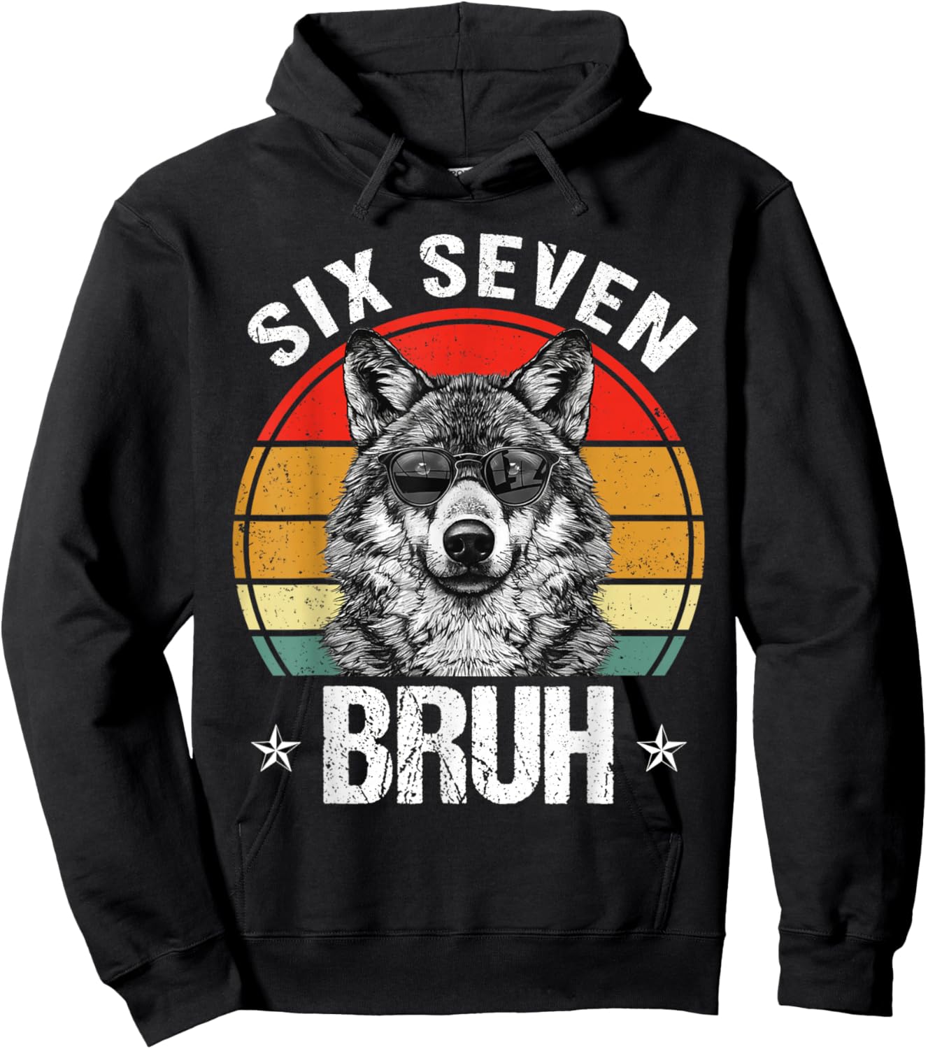 Funny Six Seven Bruh 6 7 Wolf Meme Kids Boys Men Hoodie - Hoodie | Black