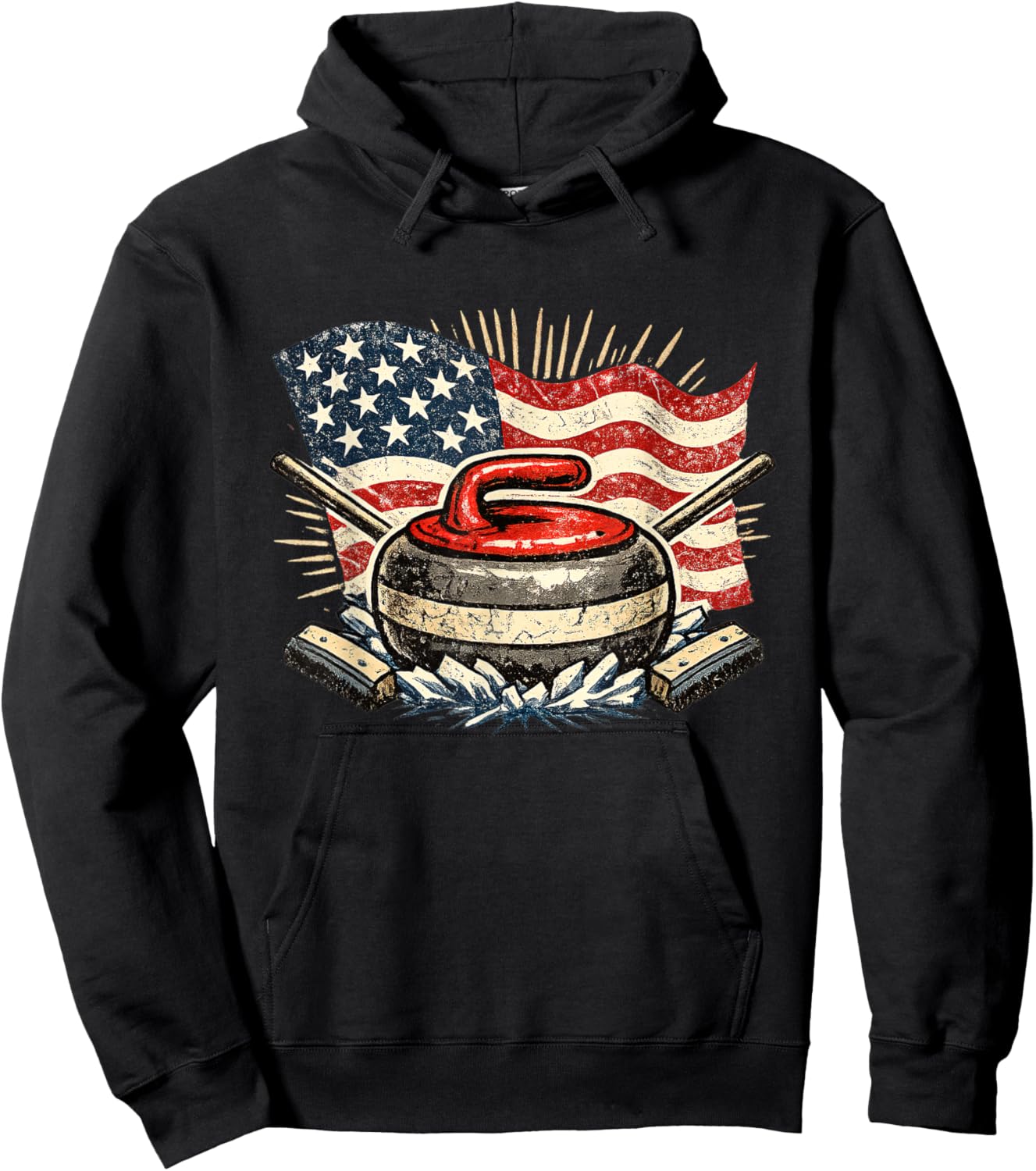 Curling USA Team Men Women Kids Sports - Vintage Hoodie - Hoodie | Black