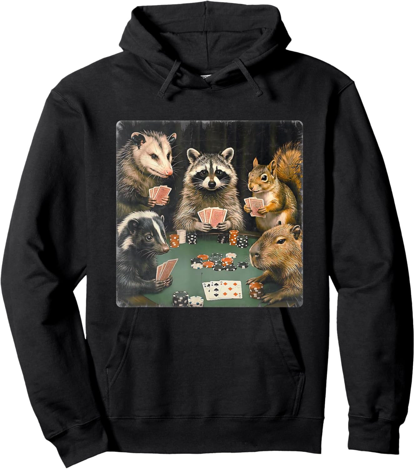 Forest Animals Playing Poker Card Gambling Matching Game Day Hoodie - Hoodie | Black