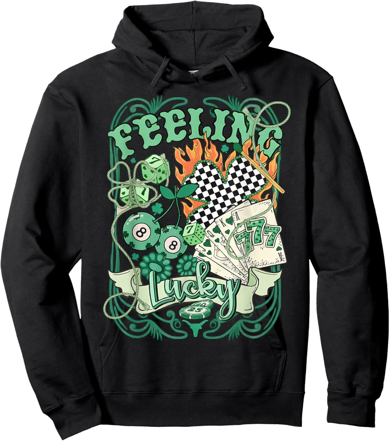 Feeling Lucky St Patricks Day Retro Western Hoodie - Hoodie | Black