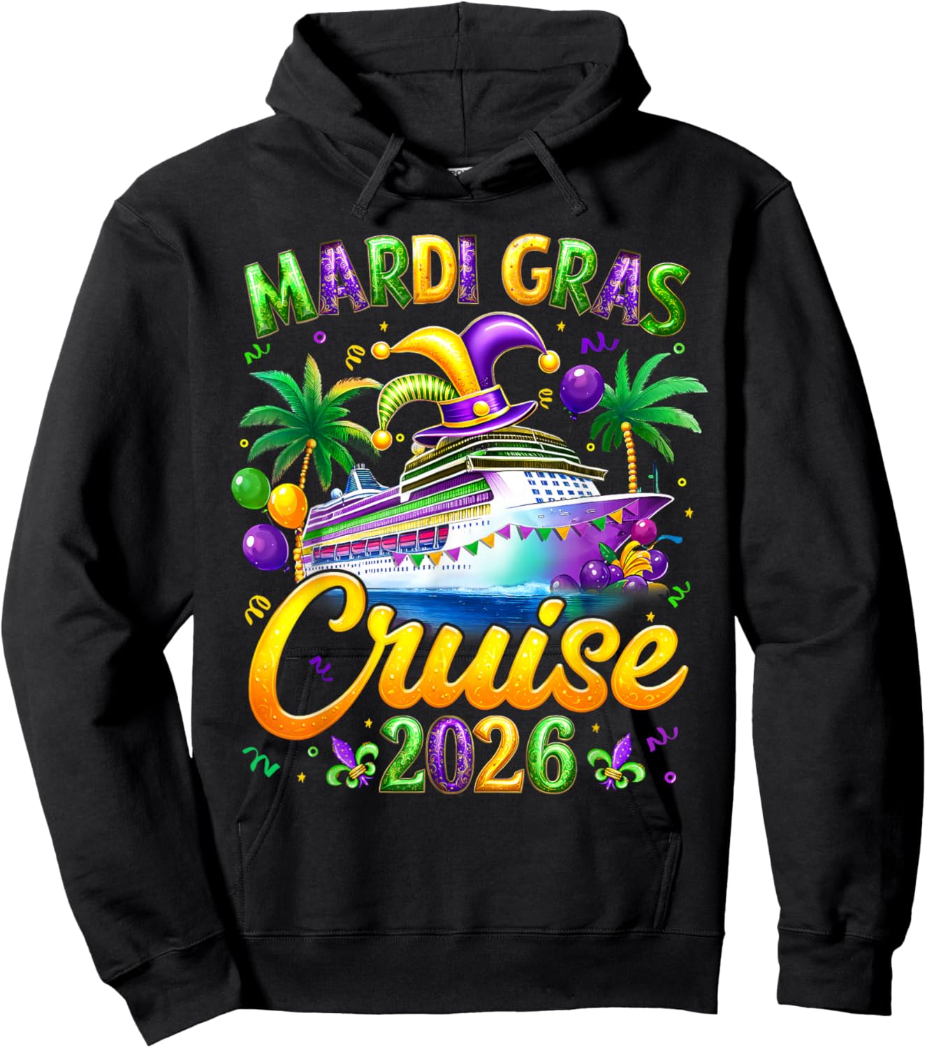 Mardi Gras Cruise 2026 Carnival New Orleans Fleur De Lis Hoodie - Hoodie | Black