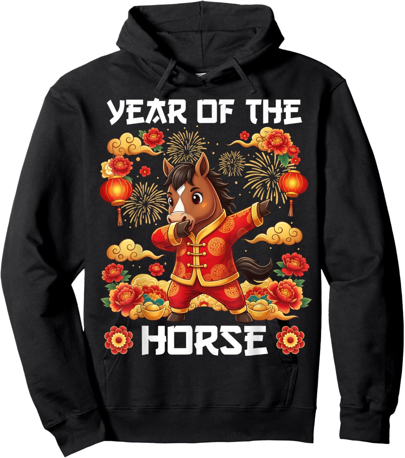 Chinese New Year 2026 Year of The Horse Funny Dabbing Horse Hoodie - Hoodie | Black