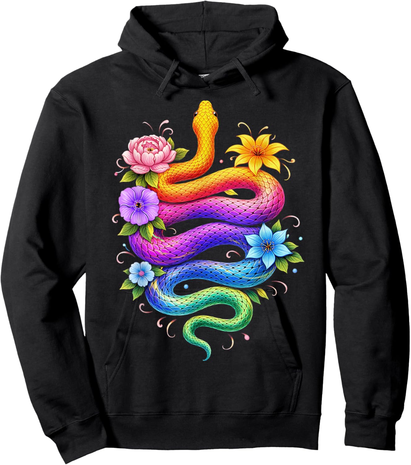 Colorful Floral Snake Flowers Rainbow Women Girls Kids Hoodie - Hoodie | Black