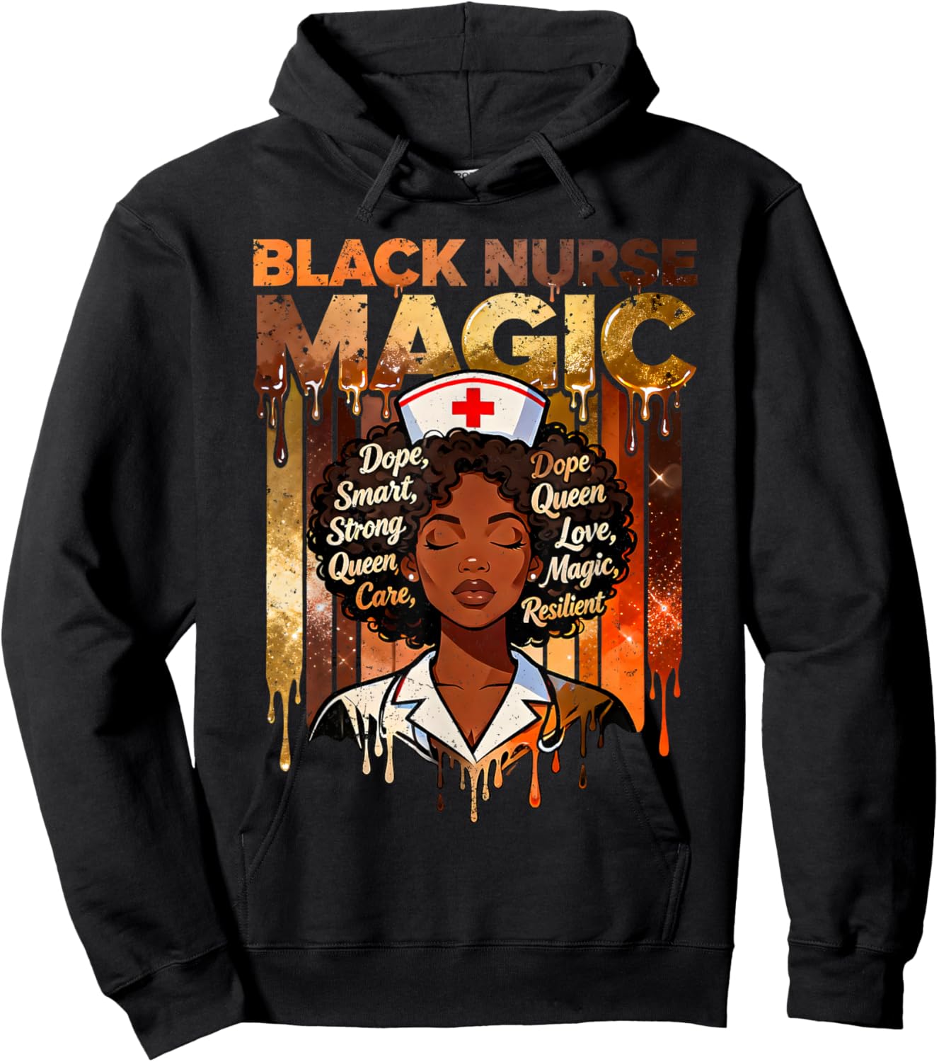 Black Nurse Magic Strong Queen Proud Nursing Design Hoodie - Hoodie | Black