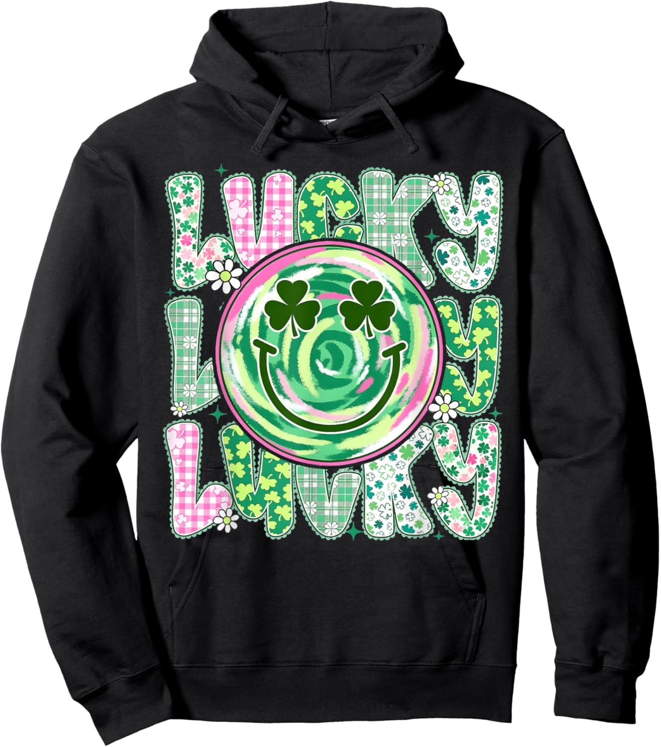St Patricks Day Lace Lucky Smile Face Shamrock Men Women Kid Hoodie - Hoodie | Black