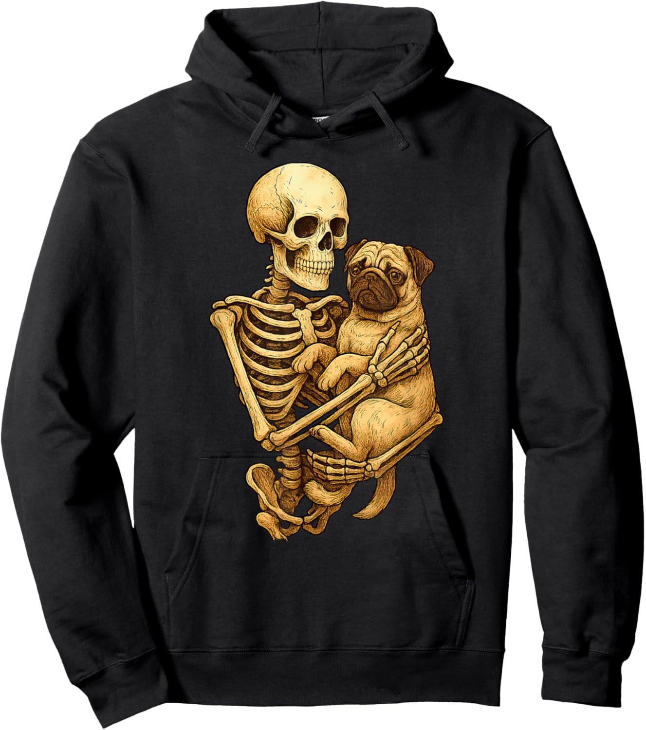 Skeleton Hugging Pug Halloween Pugs Lover Pug Mom Dad Hoodie - Hoodie | Black