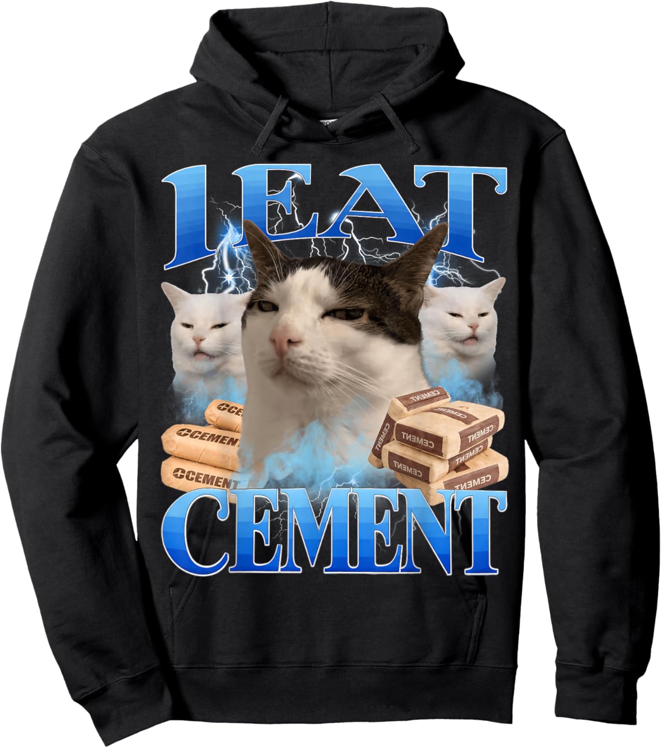 I Eat Cement Funny Cat Meme Hoodie - Hoodie | Black