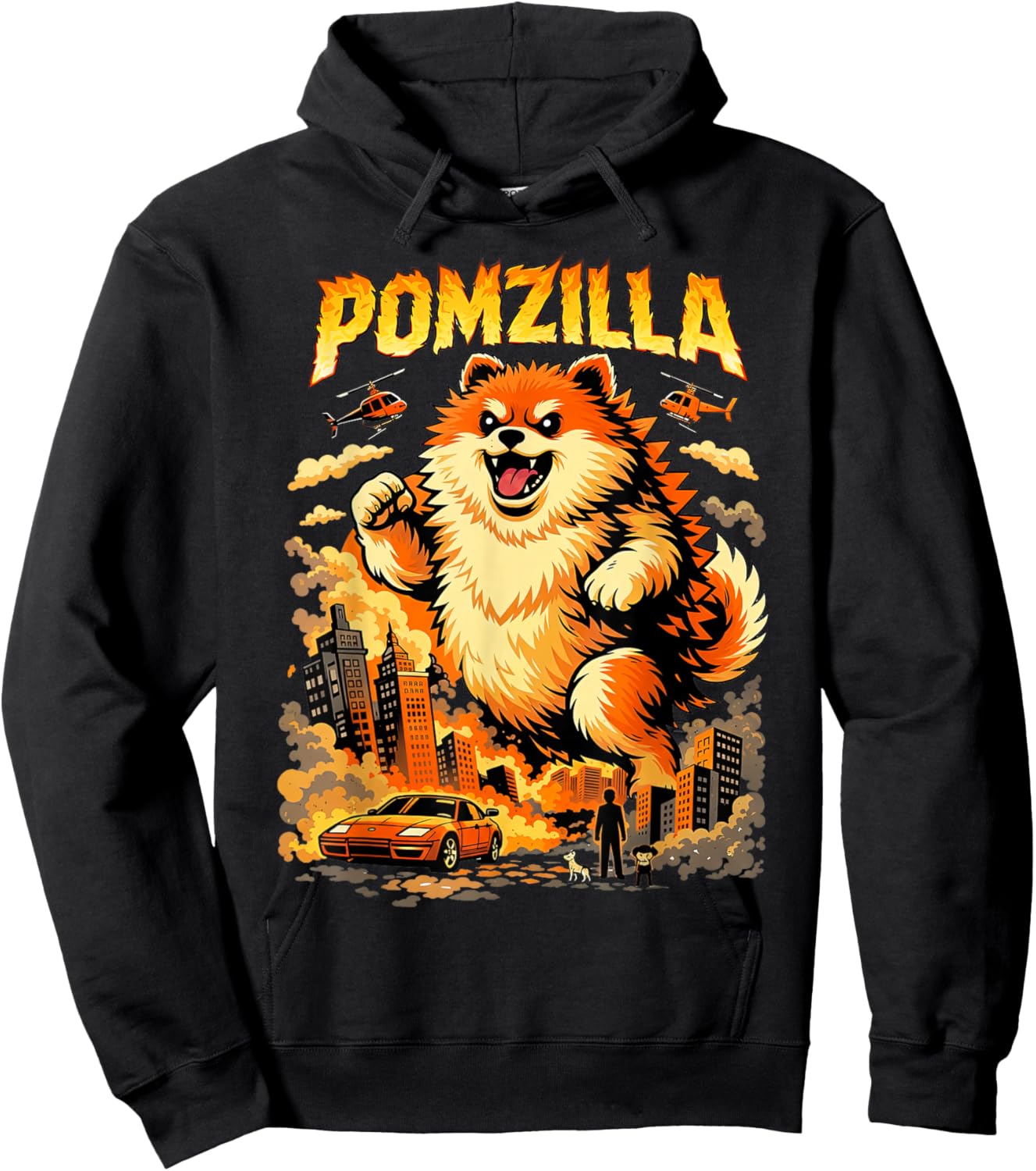 Pomzilla Pomeranian Dog Vintage Monster Pom Dog Lover Hoodie - Hoodie | Black