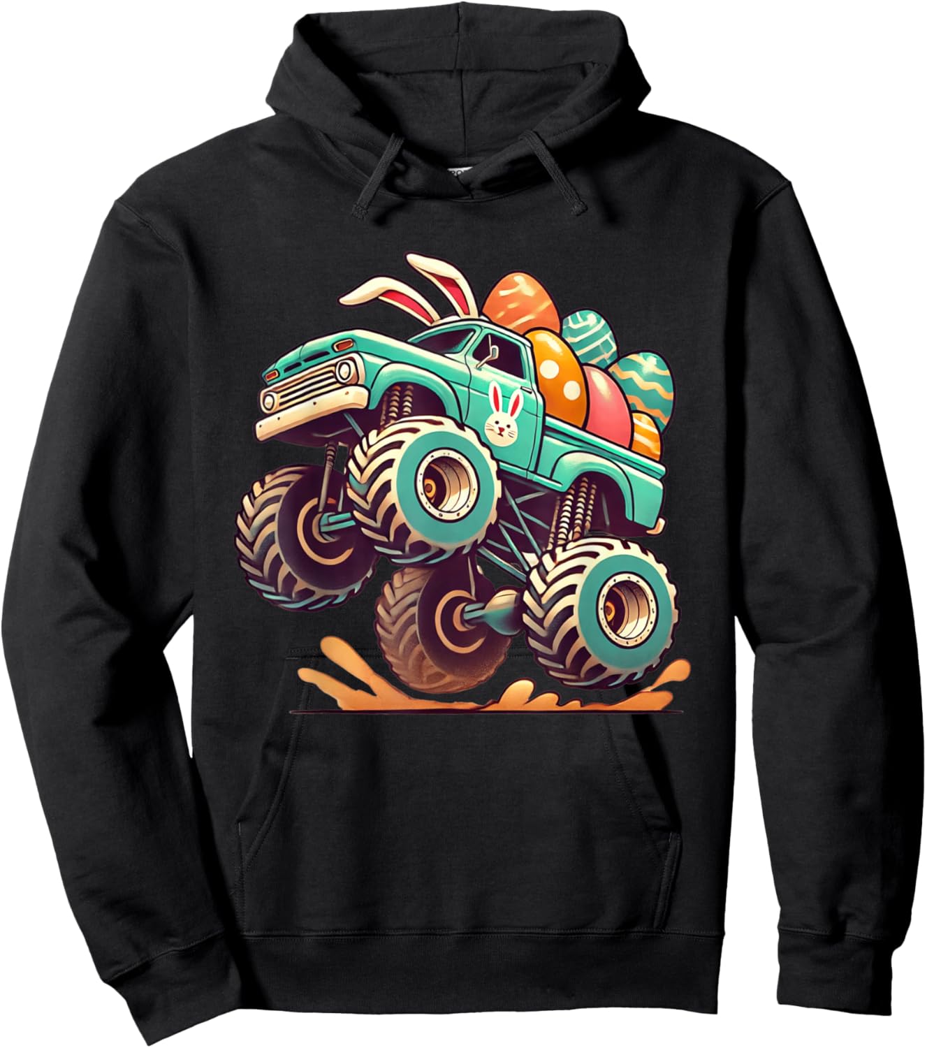 Monster Truck Bunny Ears Happy Easter Day Kids Boys Funny Hoodie - Hoodie | Black