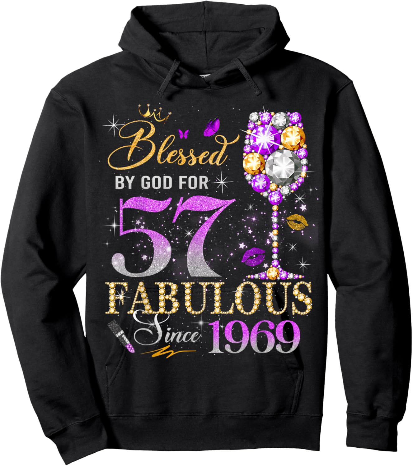 57th Birthday Queen Blessed by God 57 Fabulous Since 1969 Hoodie - Hoodie | Black