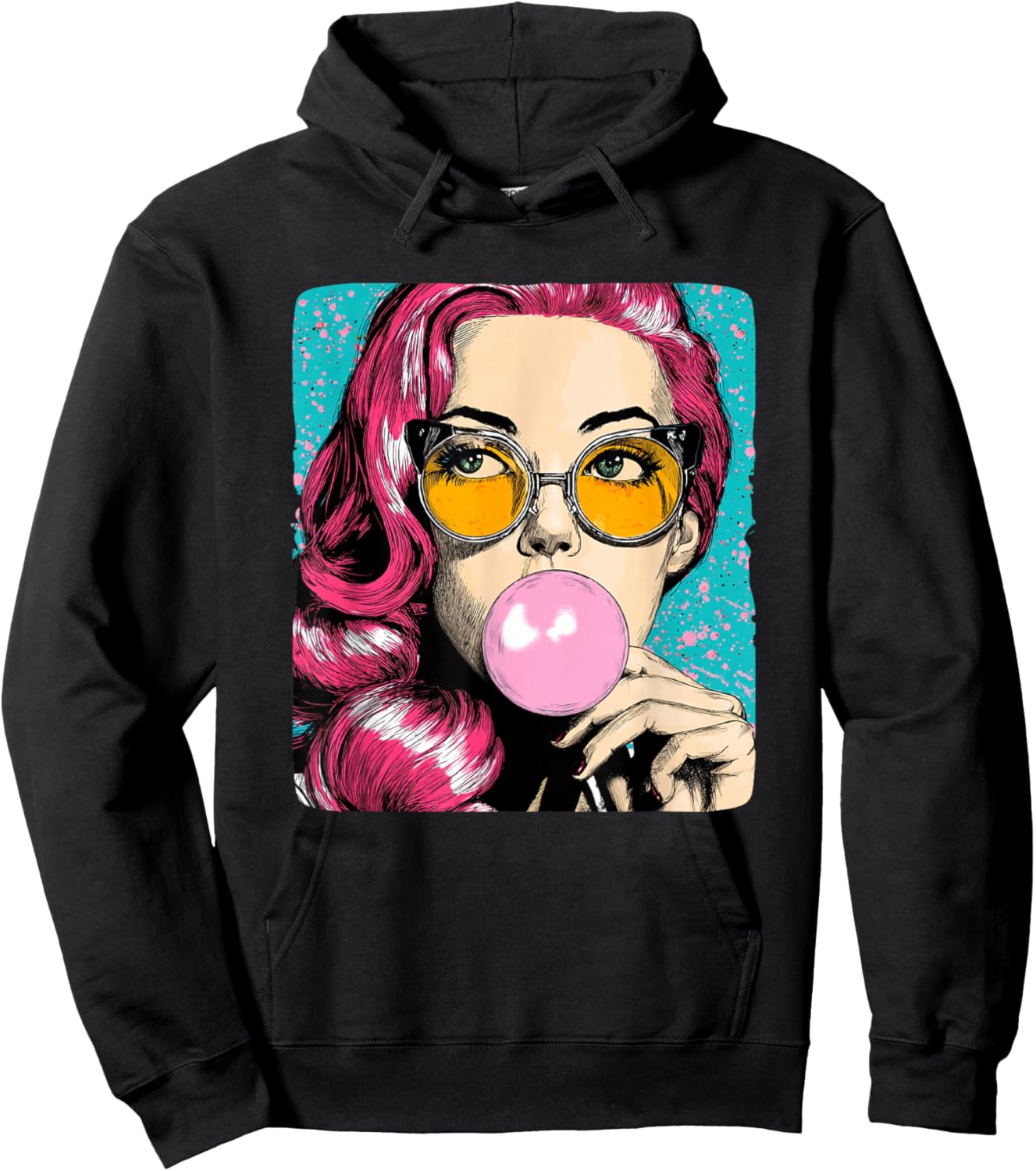Cool Woman with Chewing Gum in Pop Art Style Costume Hoodie - Hoodie | Black