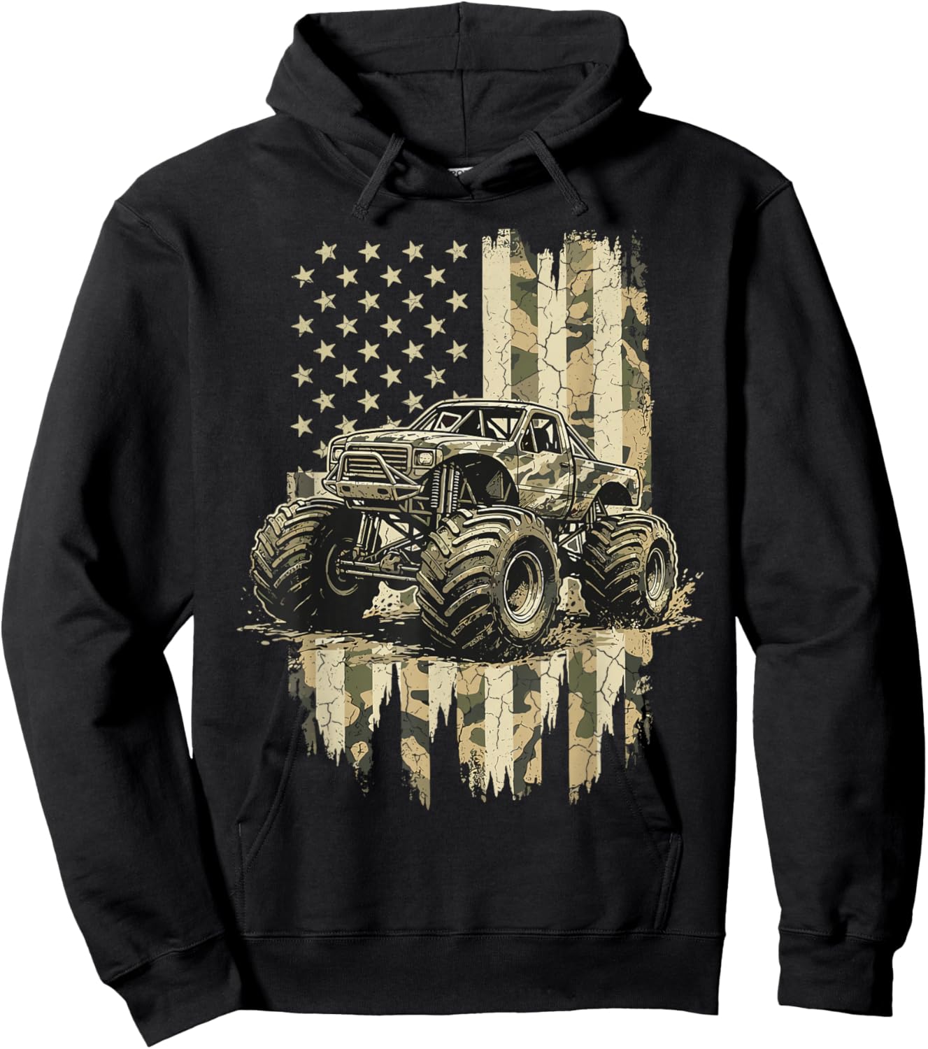 Monster Truck USA Flag Camo Hoodie - Hoodie | Black