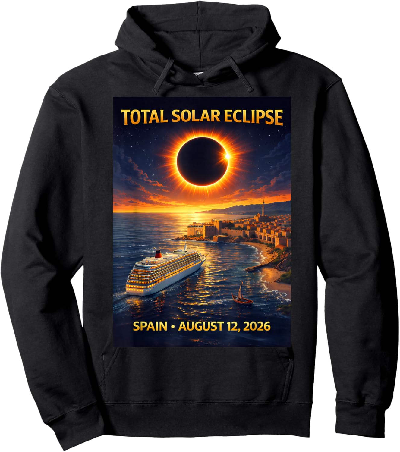 Total Solar Eclipse Cruise 2026 Spain August 12 2026 Hoodie - Hoodie | Black