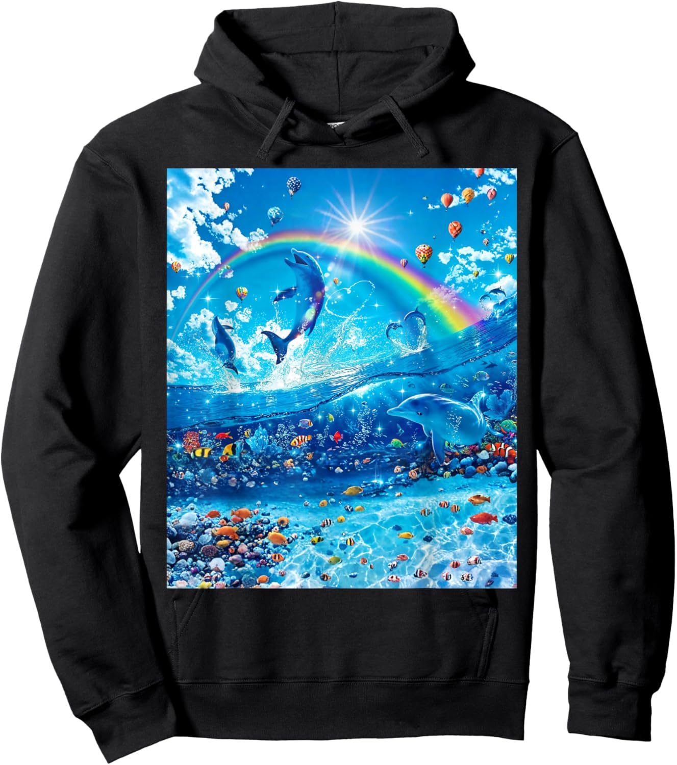 Dolphin Core Aesthetic Symphony Meme Full Rectangle Fill Hoodie - Hoodie | Black