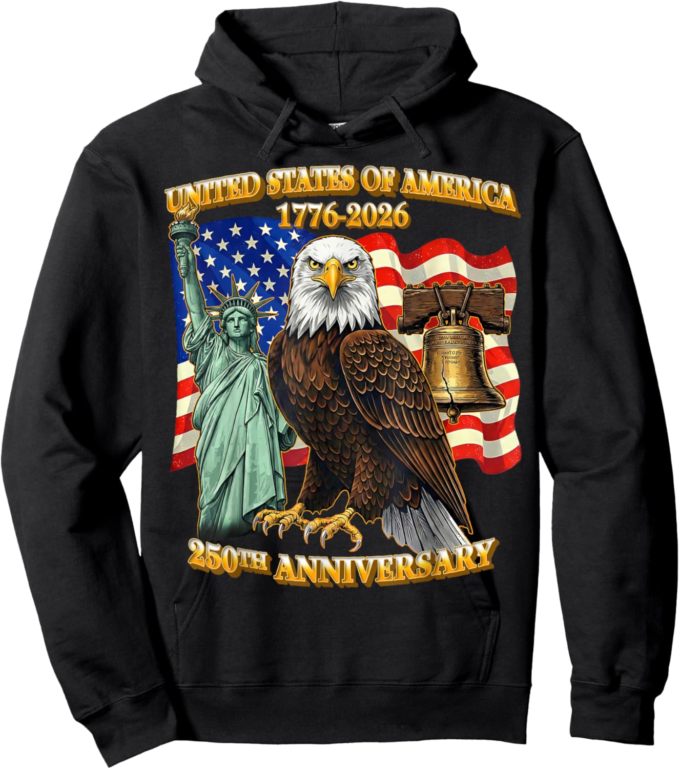 250 Years 1776-2026 250th Birthday Eagle Liberty Bell Hoodie - Hoodie | Black