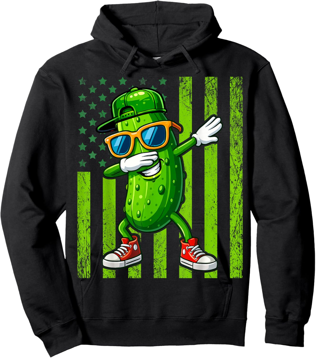Dabbing Pickle Retro American Flag Funny Cucumber Pickles Hoodie - Hoodie | Black