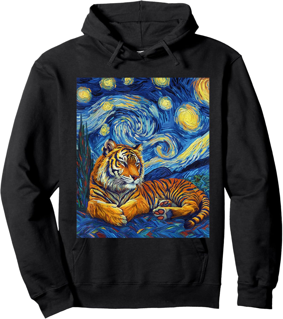 Tiger Van Gogh Style Starry Night Funny Graphic Hoodie - Hoodie | Black