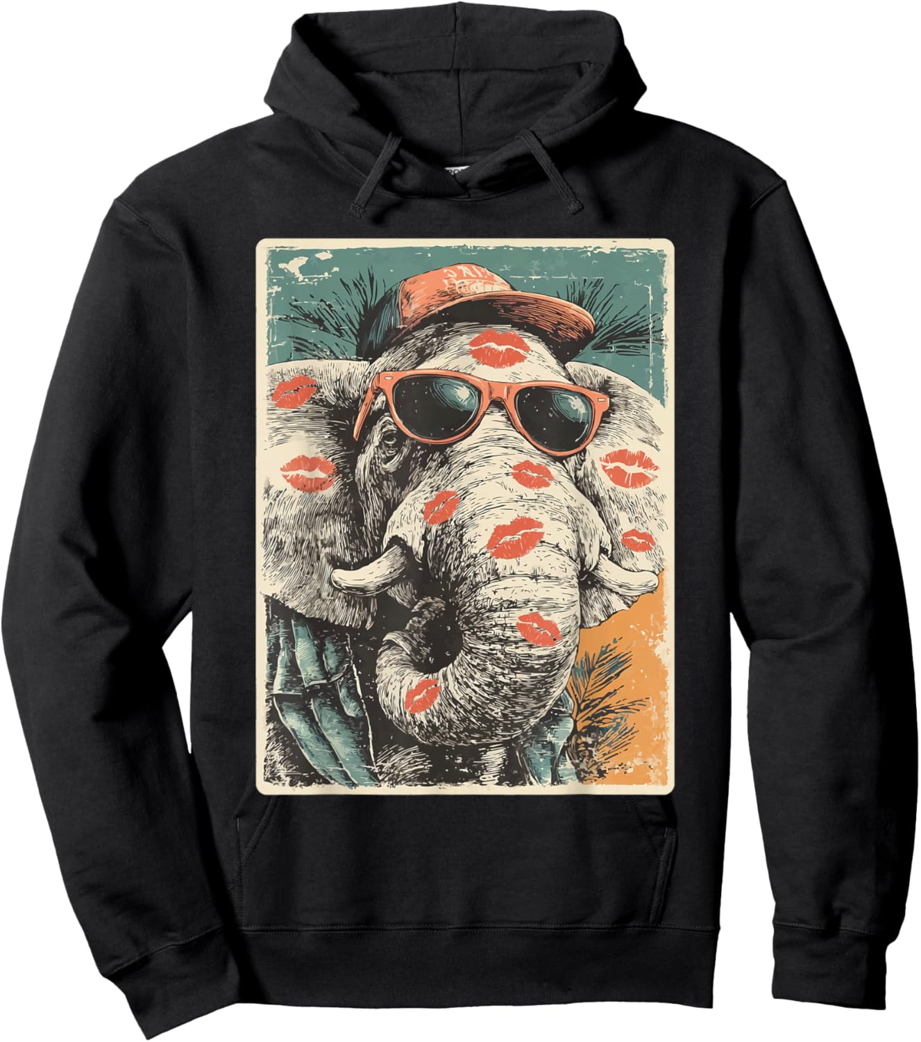 Cute Elephant with Sunglasses Kisses Valentine's Day Animal Hoodie - Hoodie | Black