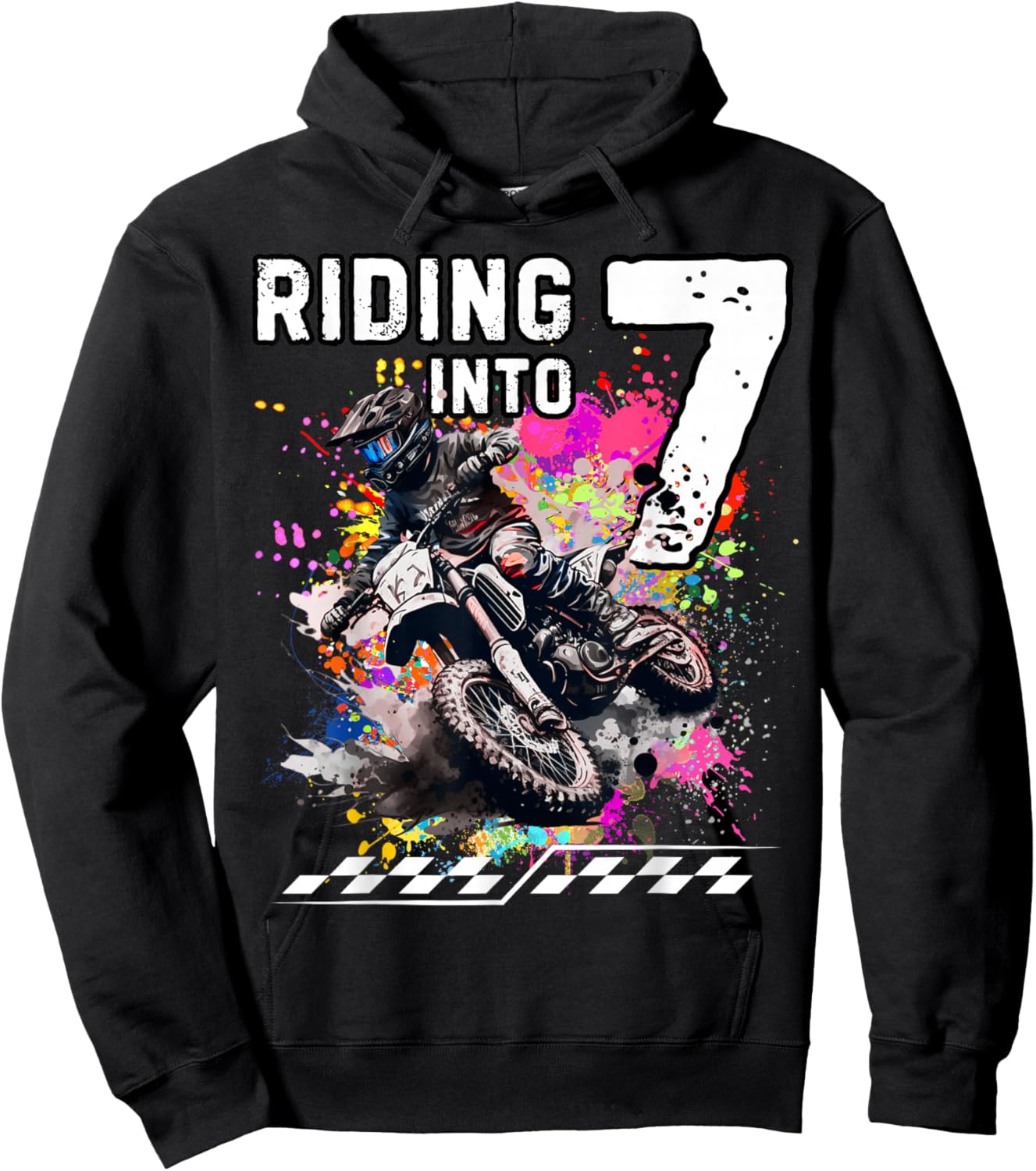 Motocross Birthday 7th Year Old Riding Into 7 MX Dirt Bike Hoodie - Hoodie | Black