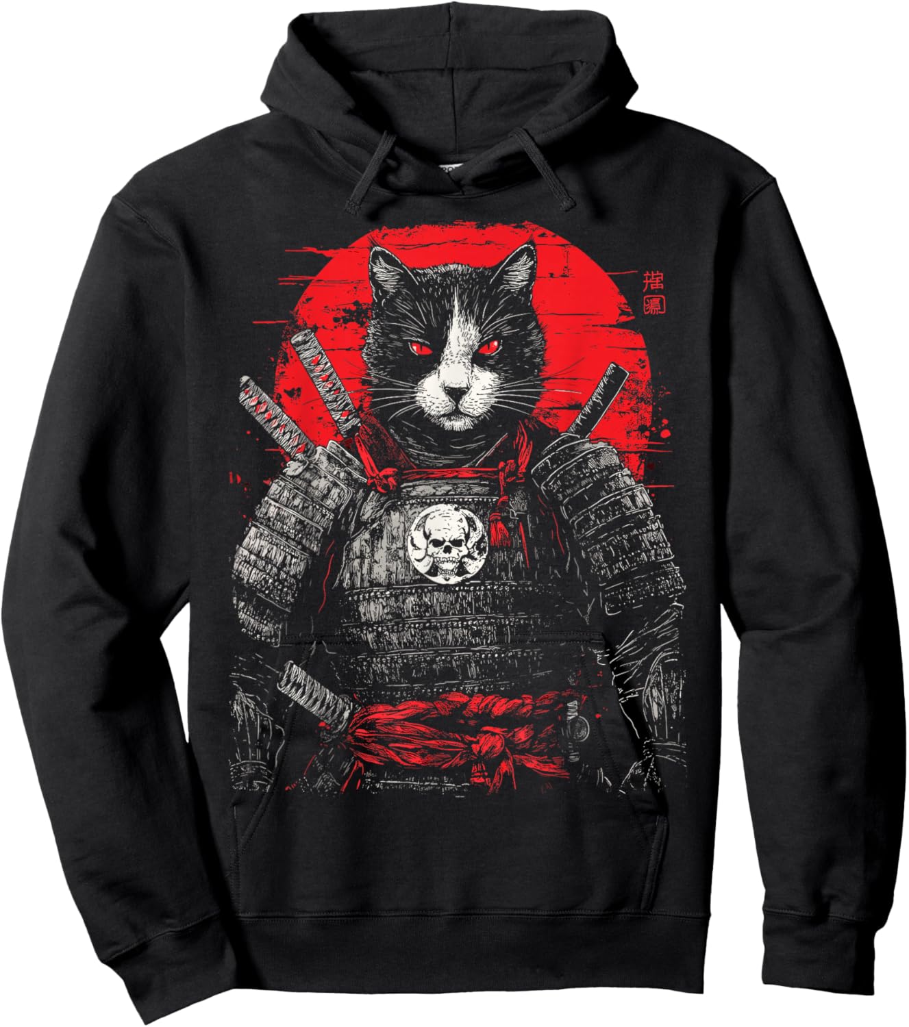 Samurai Cat Warrior Ukiyo Ink Artwork Soldier Cat Samurai Hoodie - Hoodie | Black