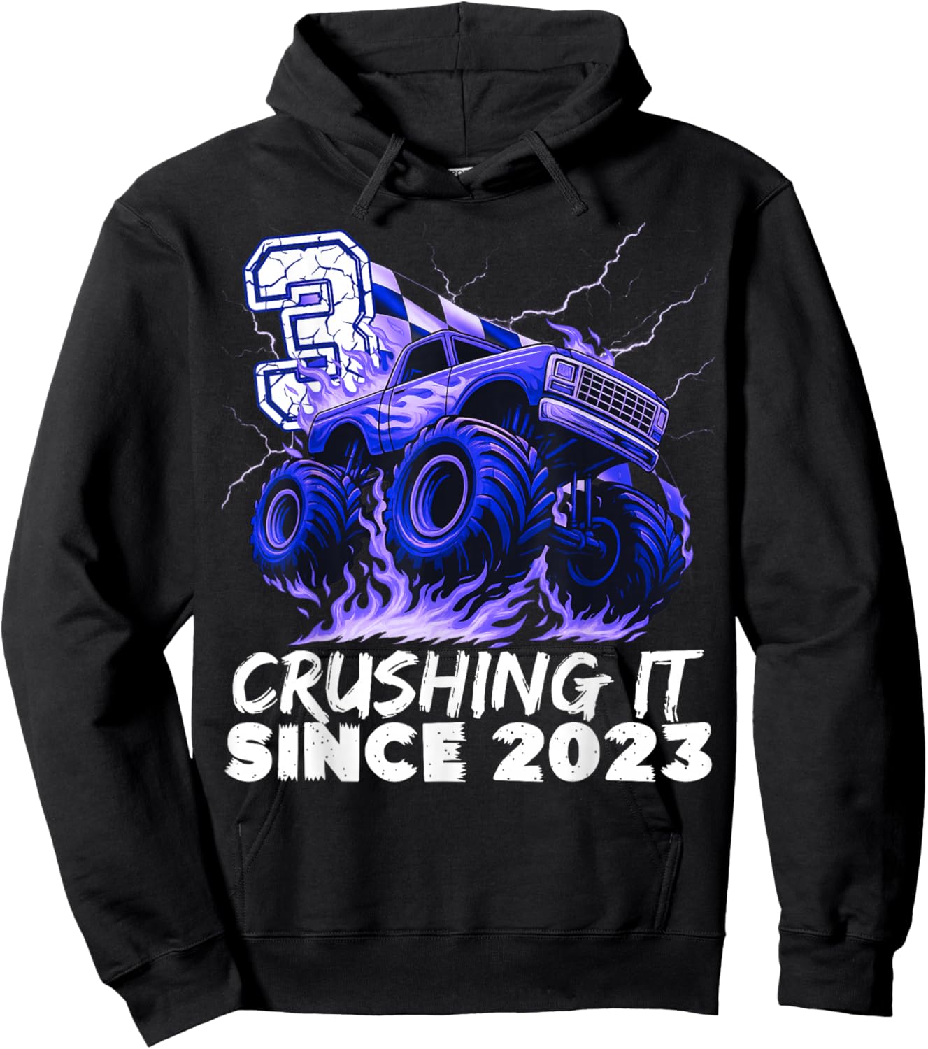 Birthday Monster Truck 3 Year Old Boys 3rd Party Born 2023 Hoodie - Hoodie | Black