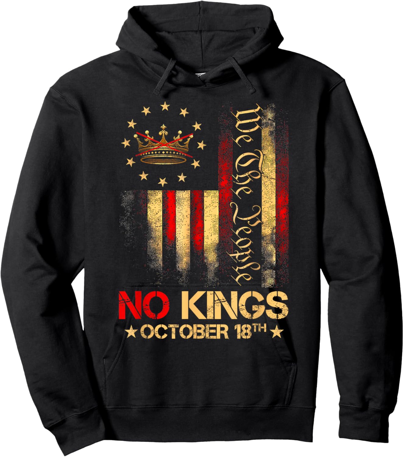 No Kings Shirt Vintage America Flag 1776 October 18 Hoodie - Hoodie | Black