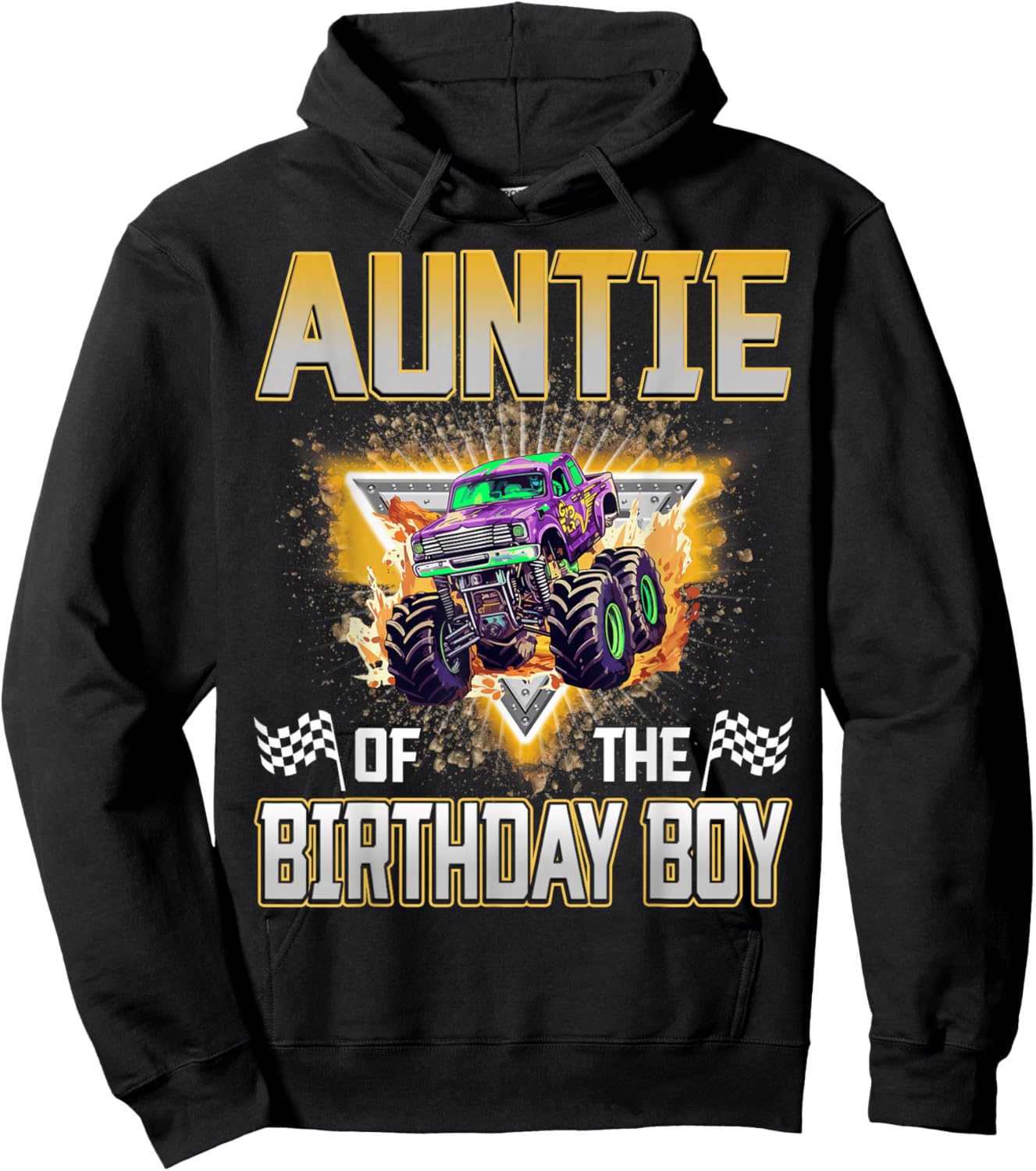 Auntie of The Birthday Boy Monster Truck Birthday Family Hoodie - Hoodie | Black