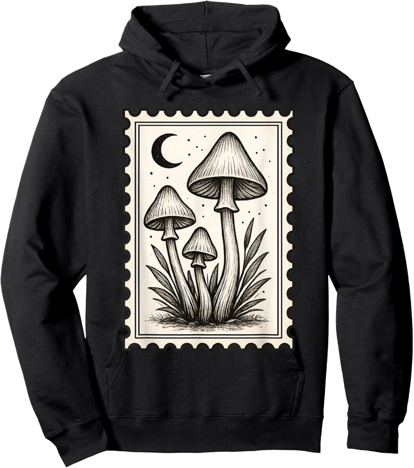 Vintage Mushroom Stamp Botanical Art Hoodie - Hoodie | Black