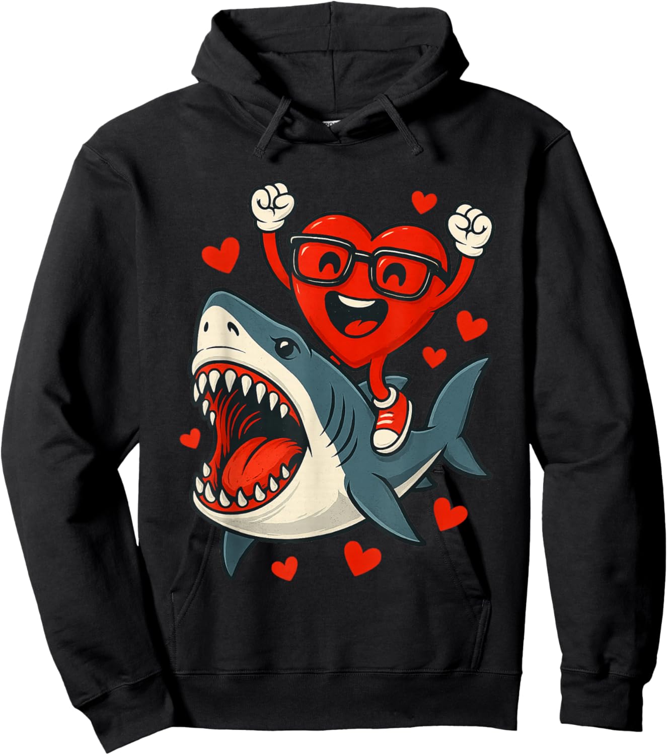 Valentines Day Heart Riding Shark Funny Toddler Boys Kids Hoodie - Hoodie | Black