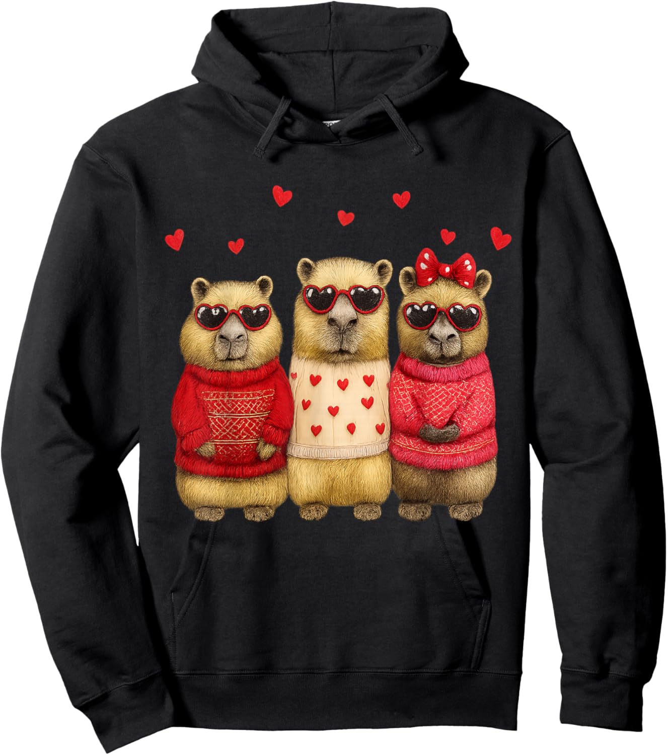 Valentine Day Lovely Capybara Love Heart Animal Girls Hoodie - Hoodie | Black
