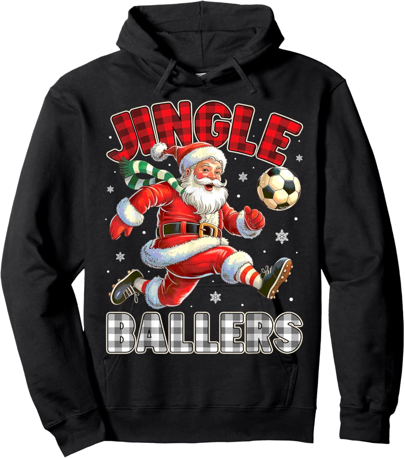 Jingle Ballers Santa Football Christmas Soccer Plaid Hoodie - Hoodie | Black