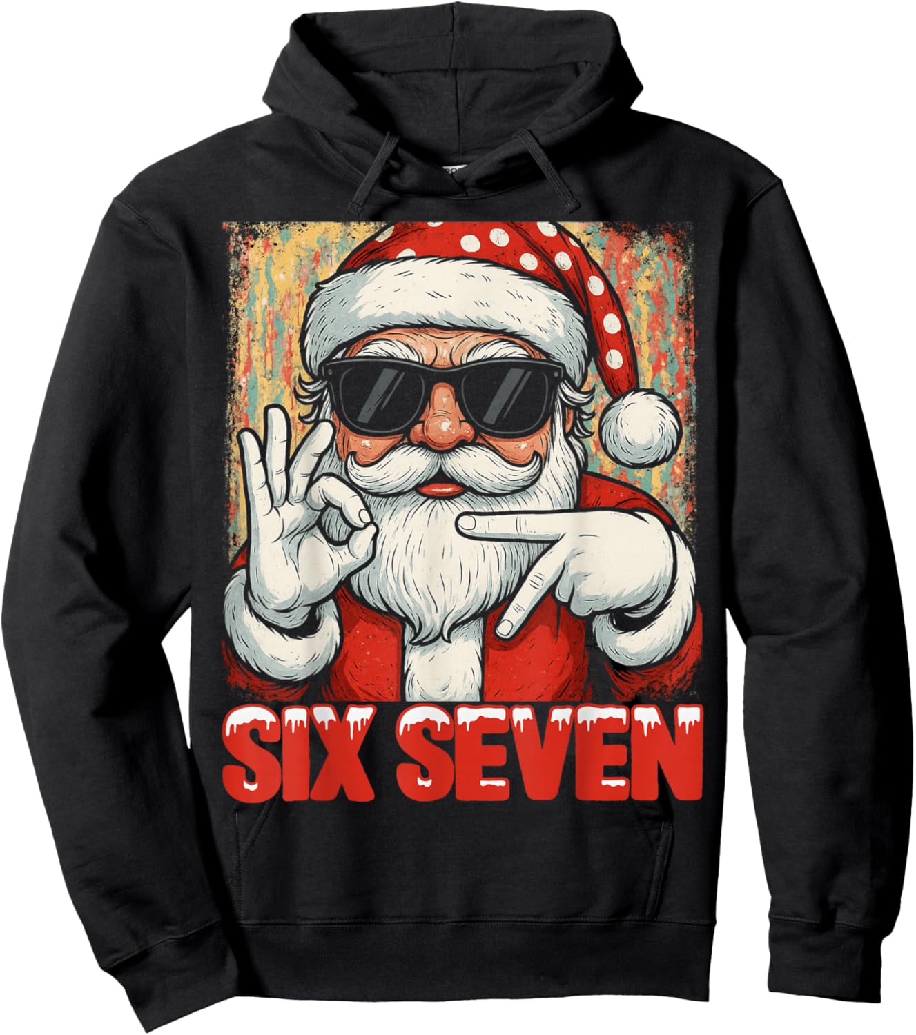 HUGvyn Funny Six Seven Meme Christmas Cool Santa Saying 6 7 Hoodie - Hoodie | Black