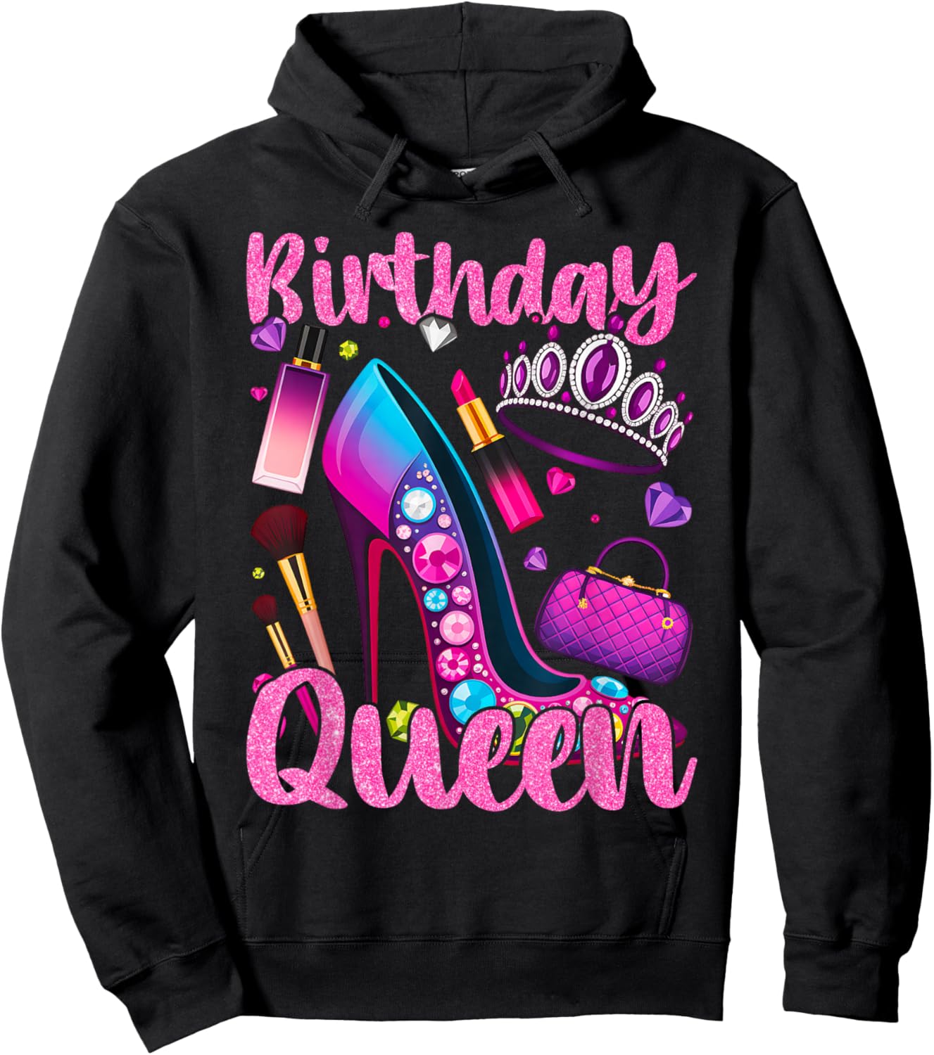 Birthday Queen Crown Graphic Vibes Hoodie - Hoodie | Black