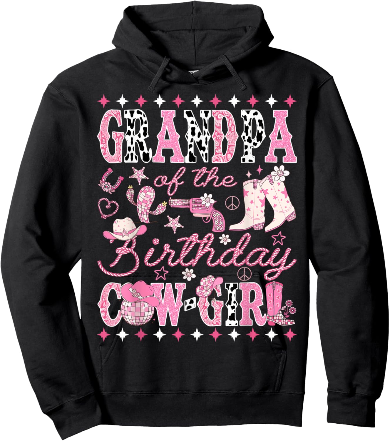 Grandpa of The Birthday Cow-Girl Pink Rodeo Western Disco Hoodie - Hoodie | Black