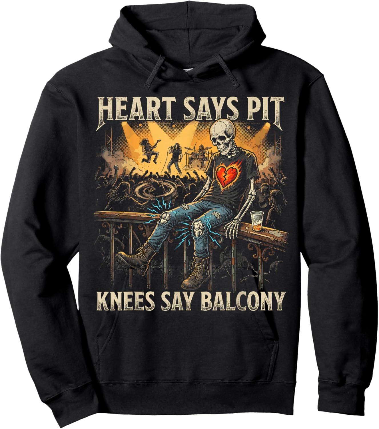 Heavy Metal Gifts Punk Rock Heart Says Pit Knees Say Balcony Hoodie - Hoodie | Black