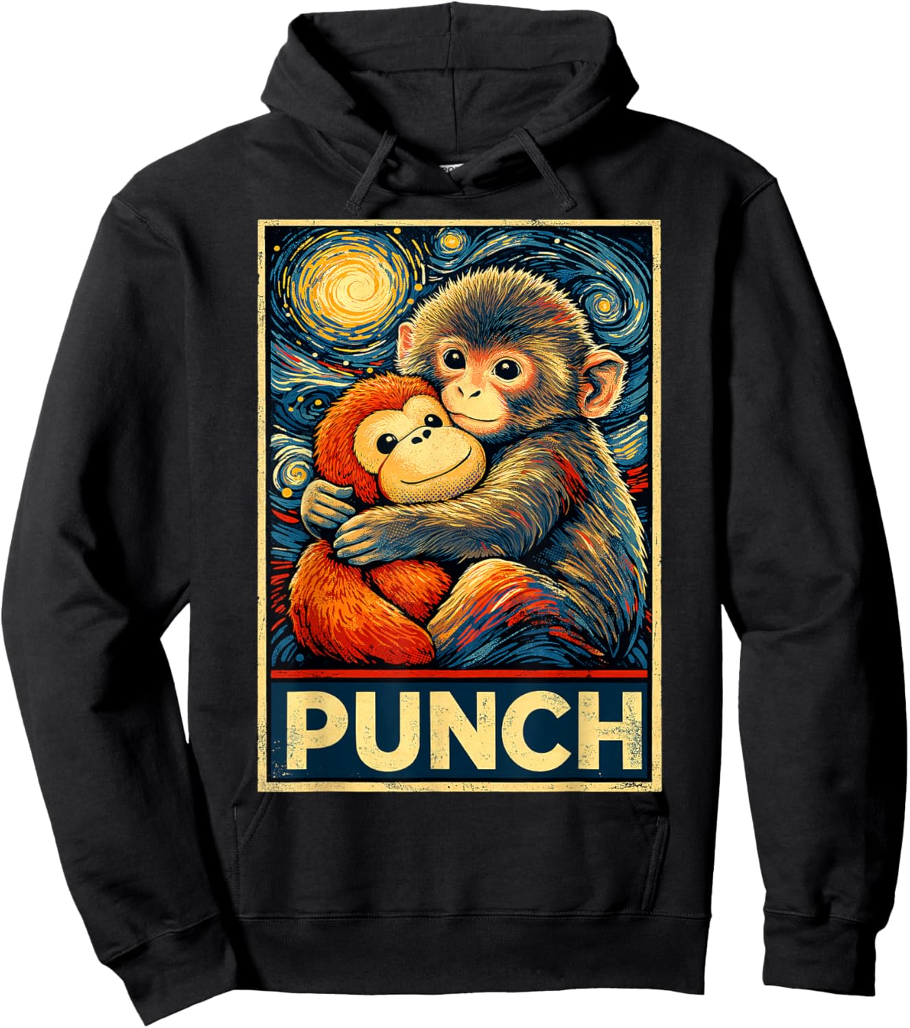 Baby Monkey Punch and Plush Funny Starry Night Hoodie - Hoodie | Black